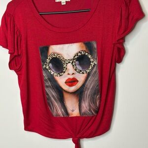 Trendy Red Graphic Women's Top
